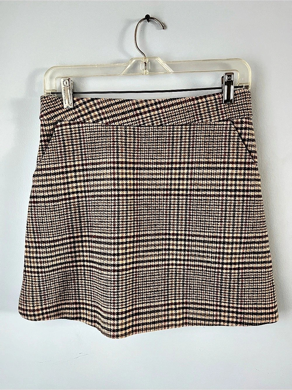 Grace & Chili Tan & Black Plaid Cotton Blend Mini Skirt Pockets Size XL